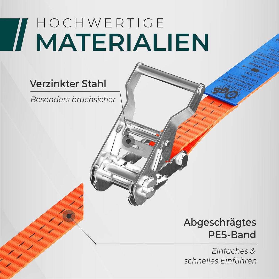CargoVA Ratschengurte 2000kg - TÜV/GS & DIN - 2er - 10er Set/4m-10m