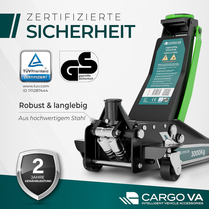 Wagenheber Hydraulisch 3T - TÜV Zertifiziert 75-505 mm Hubhöhe