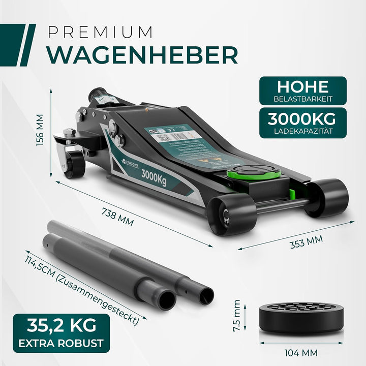 Wagenheber Hydraulisch 3T - TÜV Zertifiziert 75-505 mm Hubhöhe