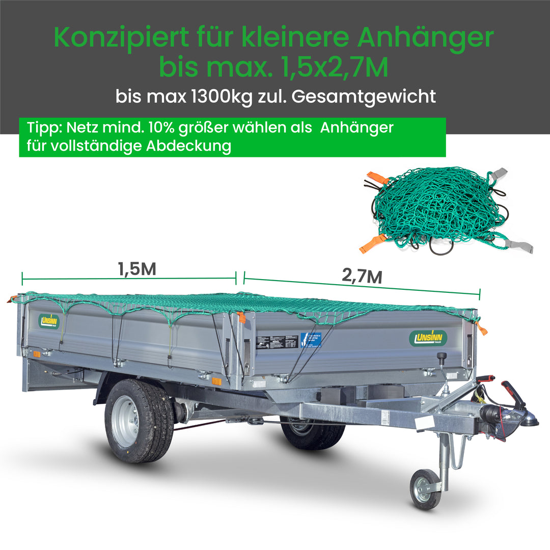 Prime Rabatt: CargoVA Anhängernetz 1,5x2,2M (und andere Größen) -  Hängernetz mit Gummiseil und Eckenmarkierung - zur Ladungssicherung