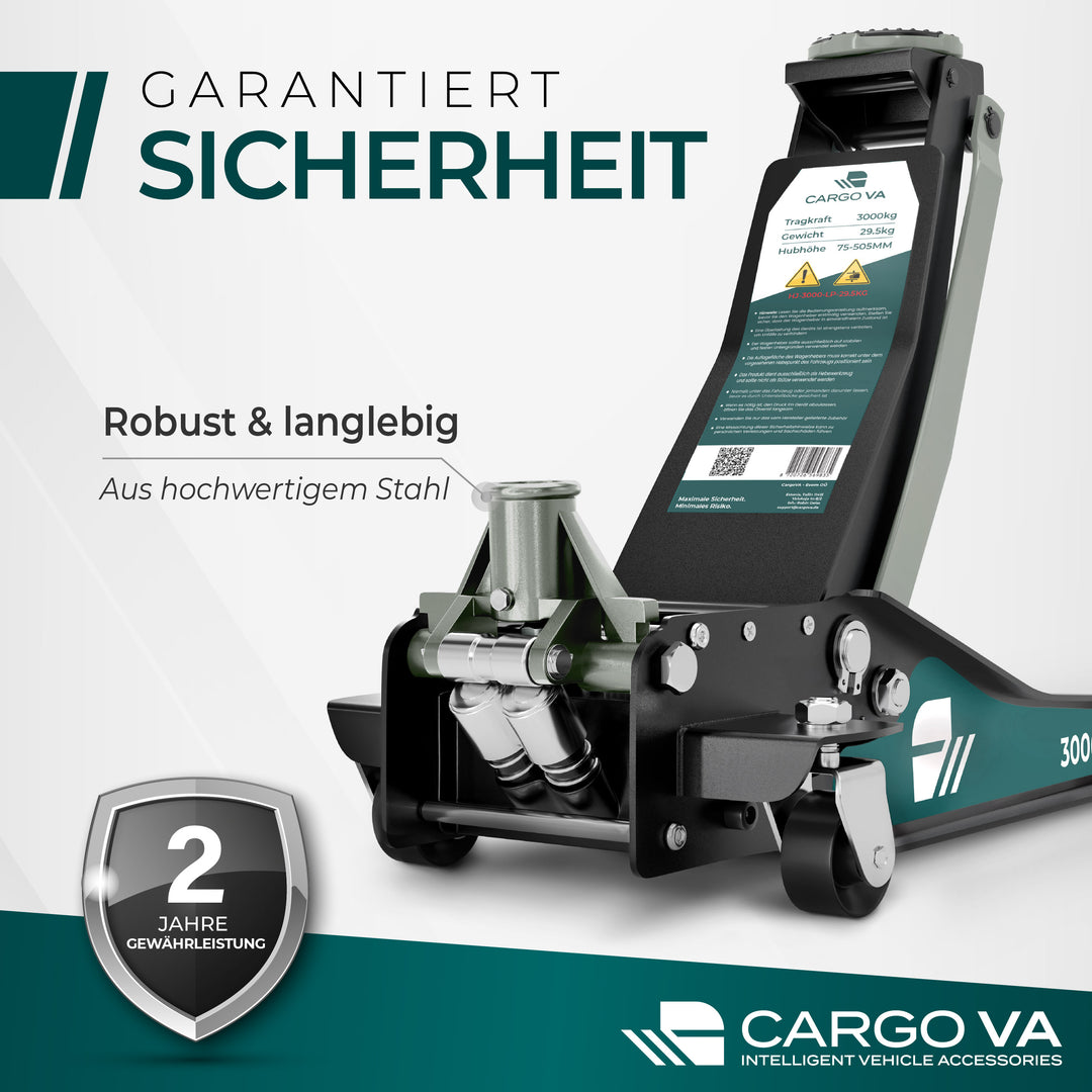 Wagenheber Hydraulisch 3T - Flacher Wagenheber mit 75-505mm Hubhöhe