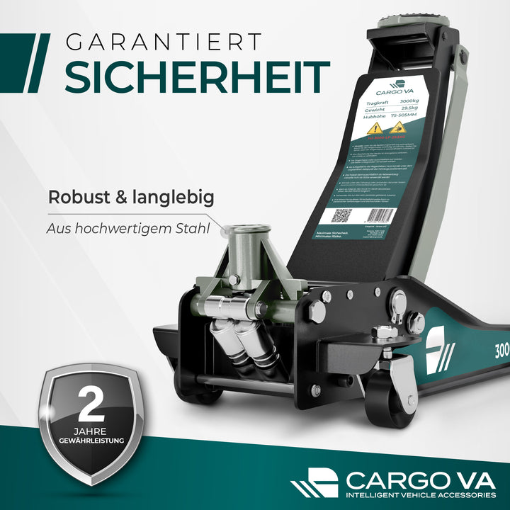 Wagenheber Hydraulisch 3T - Flacher Wagenheber mit 75-505mm Hubhöhe