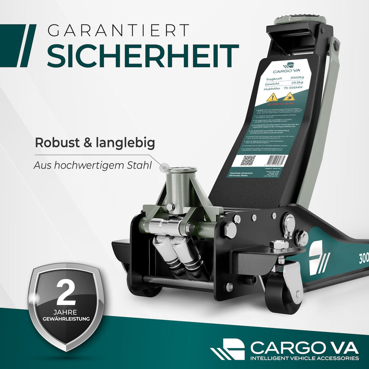 Wagenheber Hydraulisch 3T - Flacher Wagenheber mit 75-505mm Hubhöhe