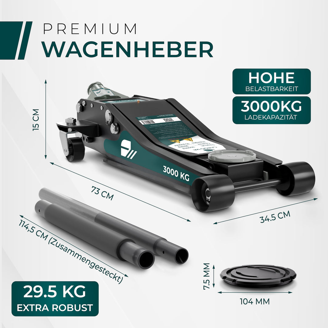 Wagenheber Hydraulisch 3T - Flacher Wagenheber mit 75-505mm Hubhöhe