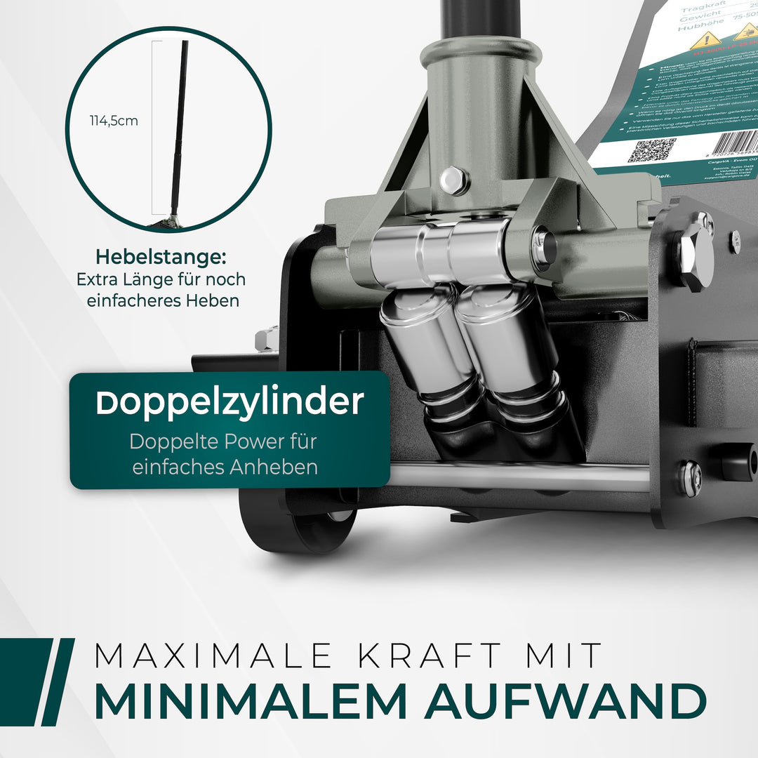 Wagenheber Hydraulisch 3T - Flacher Wagenheber mit 75-505mm Hubhöhe