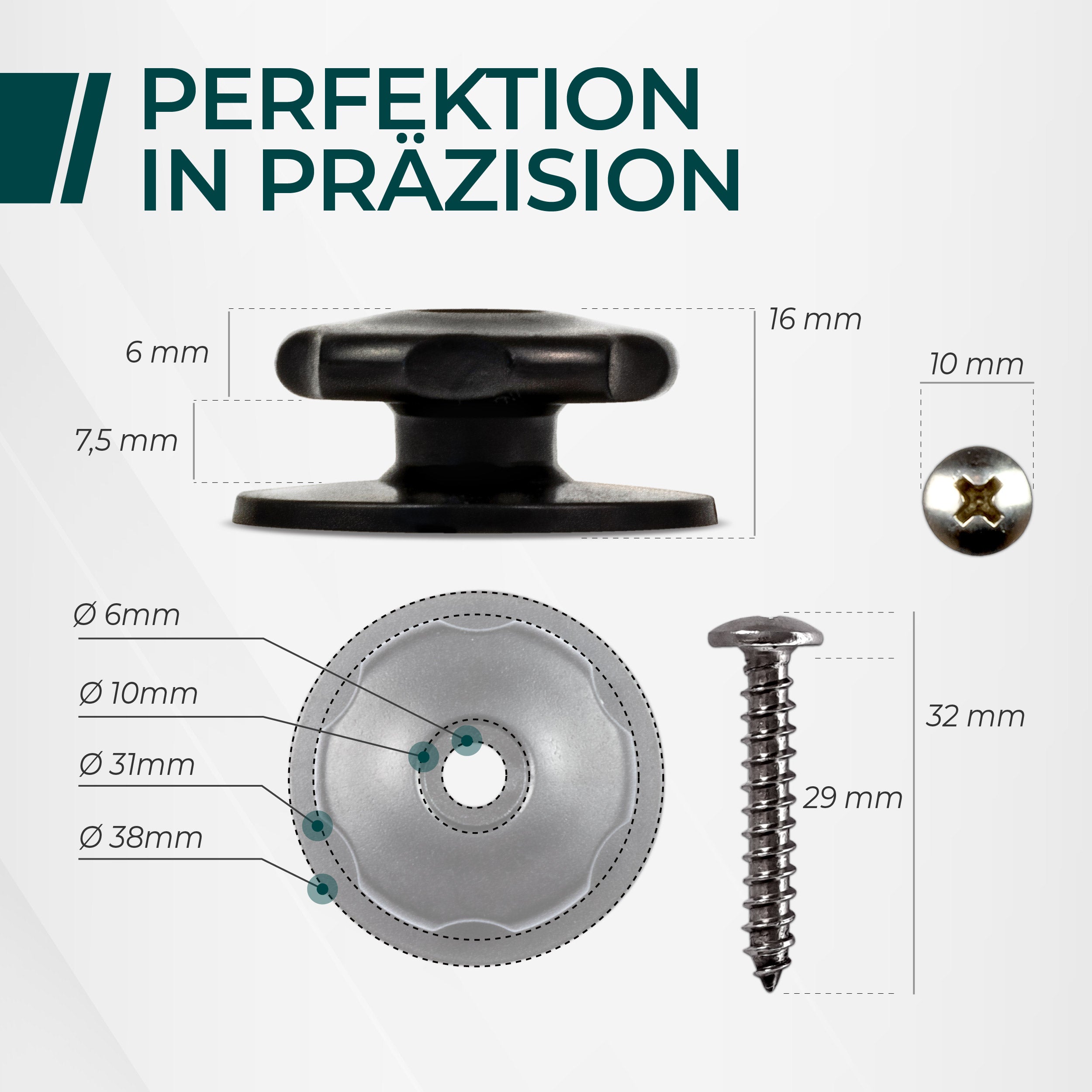 OuM Rundknöpfe Planenhaken 20 Stück - Mit Schrauben Für Anhänger Pritsche