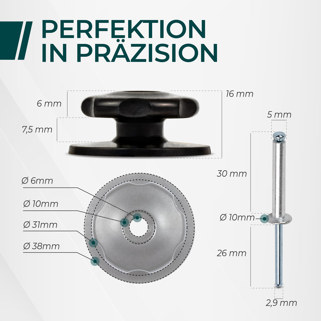 20 Rundknöpfe inkl. Schrauben - Planenknöpfe