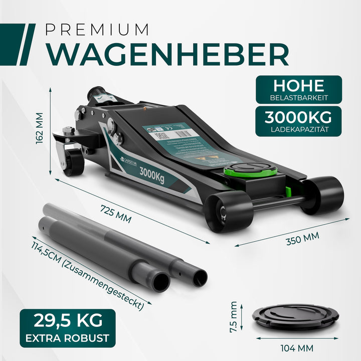 Wagenheber Hydraulisch 3T PRO - TÜV Zertifiziert 75-505 mm Hubhöhe