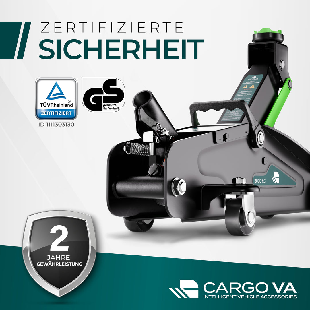 Wagenheber Hydraulisch 2T - TÜV Zertifiziert - Hubhöhe 130-330 mm