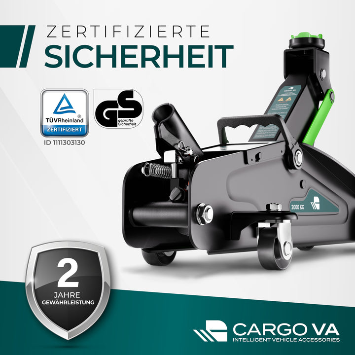 Wagenheber Hydraulisch 2T - TÜV Zertifiziert - Hubhöhe 130-330 mm