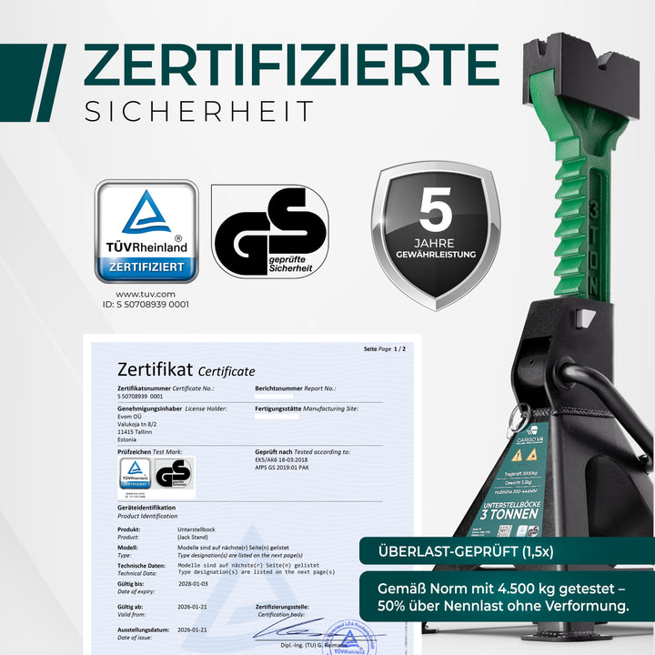 Unterstellbock 3T - TÜV Zertifiziert - 300 - 444MM [2er Set]