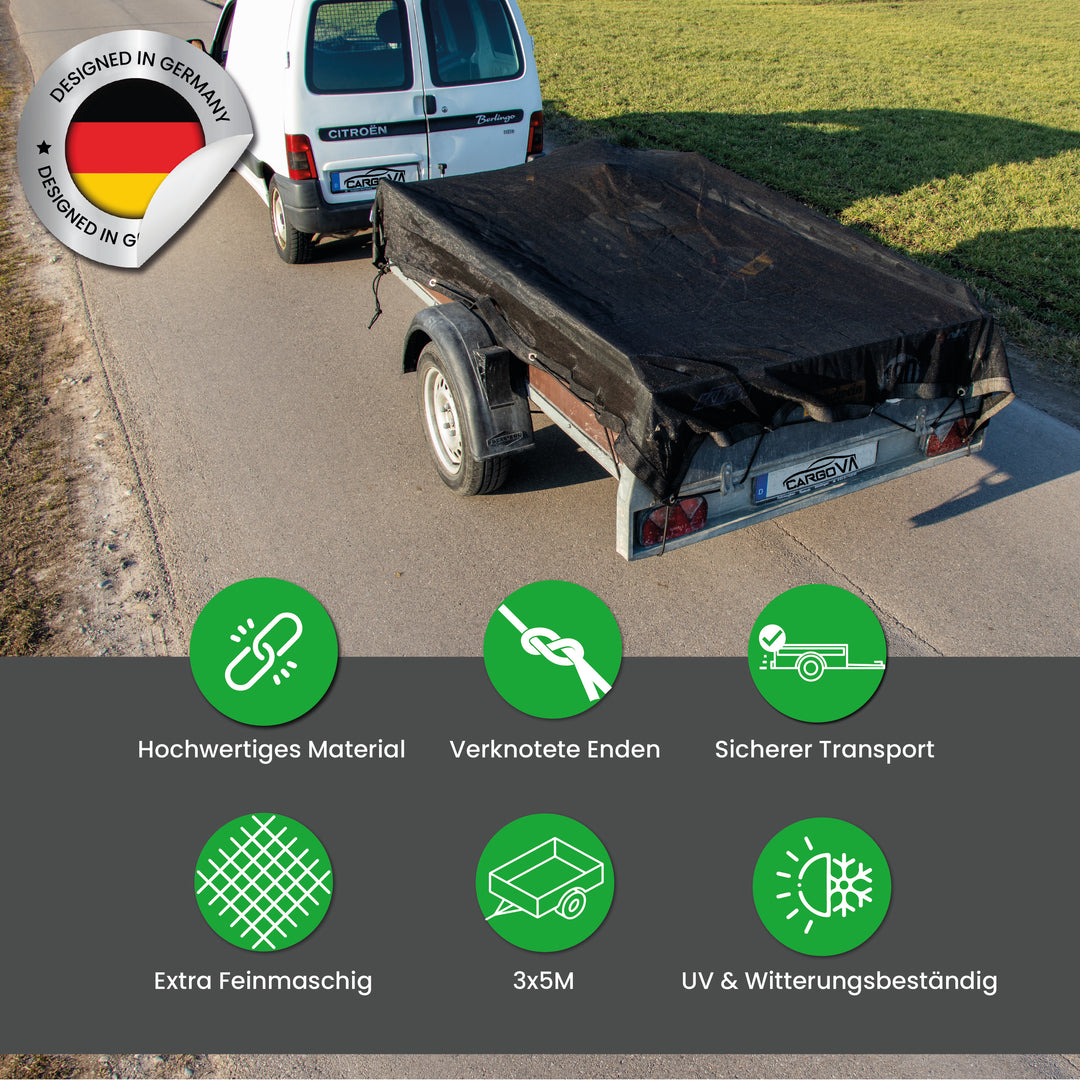 TRIBURG Anhängernetz 3 x 4m, mit Spanngummi, Eckmarkierungen, grün