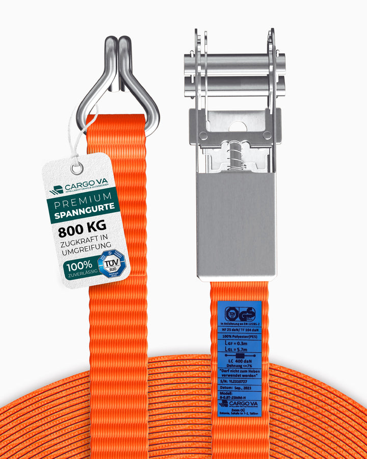 CargoVA Spanngurte - 800KG - 4/6/10M - [Mit / Ohne Haken]